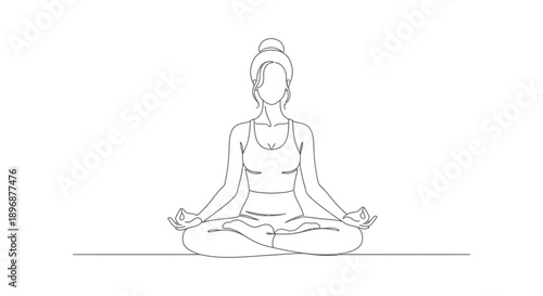 minimalist line art of a calm young woman meditating in a lotus position symbolizing peace mindfulness and inner well-being.