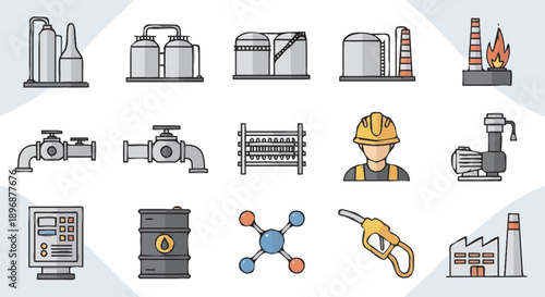 Industrial icons set for oil and gas industry.