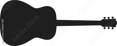 Black silhouette of acoustic guitar vector illustration isolated on white background, perfect for musical instrument icons, logos, and music designs