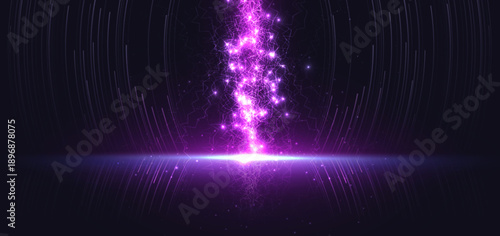 Scene futuristic elegant purple thunder light on dark background with lighting effect and sparkle.