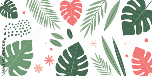 Tropical Leaves Vector Set  Monstera and Palm Botanical Elements in Modern Flat Style