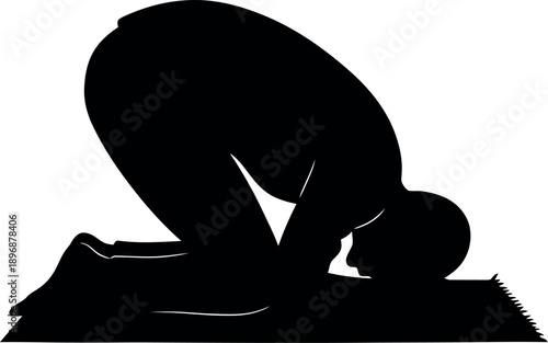 Muslim Man Prostrating in Prayer on Mat