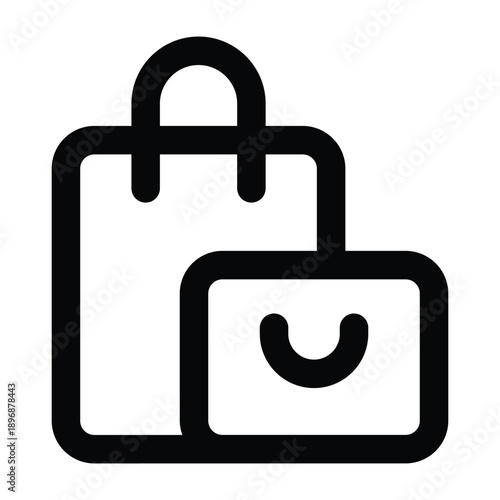 Black line illustration of a shopping bag with handle. Simple minimal style suitable for retail shopping, purchases, consumer goods, and e-commerce concepts on white background.