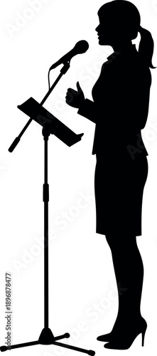 Woman Speaking at Lectern with Microphone