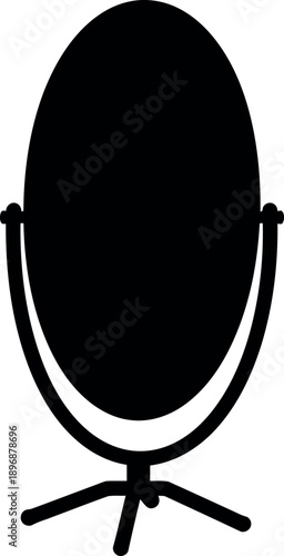 Standing oval mirror silhouette icon on tripod base