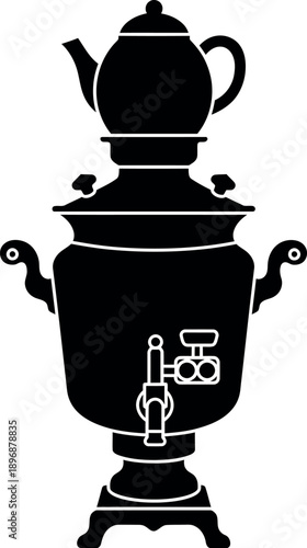 Samovar silhouette with teapot traditional hot tea boiler