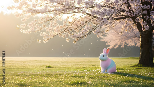 Wallpaper Mural Easter bunny under cherry blossom tree, spring meadow, soft light, pastel colors, cute animal Torontodigital.ca