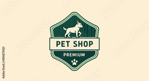 Premium Pet Shop Emblem with Dog Illustration.