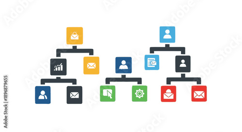 Organizational Chart with Colored Boxes and Icons.