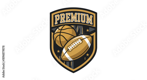 Premium Sports Emblem Featuring Basketball and American Football.