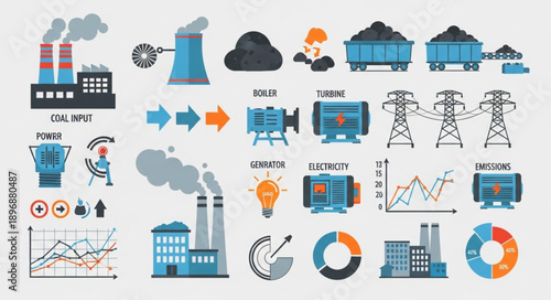 Industrial Power Generation and Energy Infographic Elements.