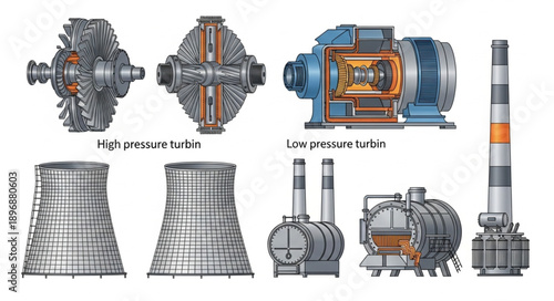 Industrial power generation equipment components illustration.