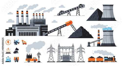 Industrial power generation facilities and transportation elements.