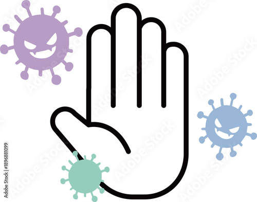 バイ菌　ウイルスのついた手のひらのシンプルベクターイラスト素材