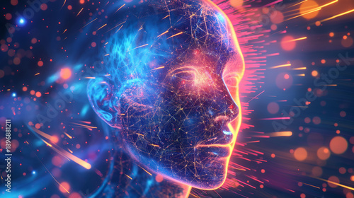 Futuristic abstract depiction human mind glowing energy light  creativity imagination consciousness.