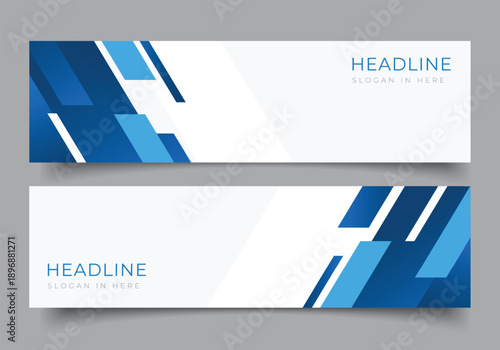 Set of blue geometric diagonal web banner for presentation or business template background