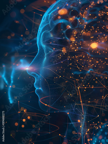 Futuristic abstract depiction human mind glowing energy light  creativity imagination consciousness.