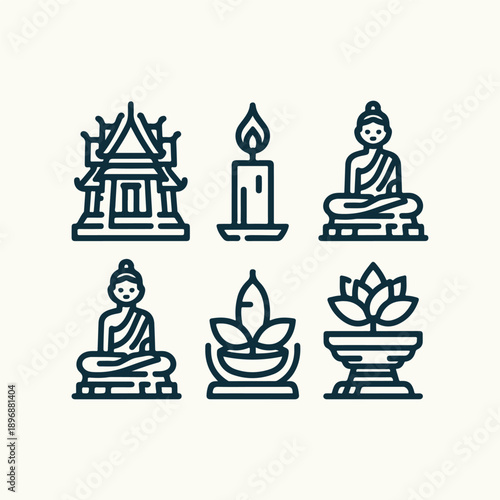 makha bucha day thailand safari outline duo tone icon set