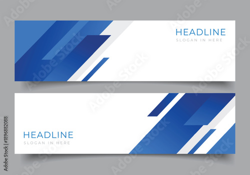 Set of blue geometric diagonal web banner for presentation or business template horizontal background
