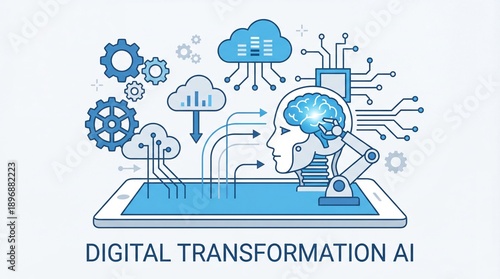 Wallpaper Mural Digital Transformation AI: Visual representation of artificial intelligence integrated within a futuristic interface. show the core concepts of AI and machine learning. Torontodigital.ca