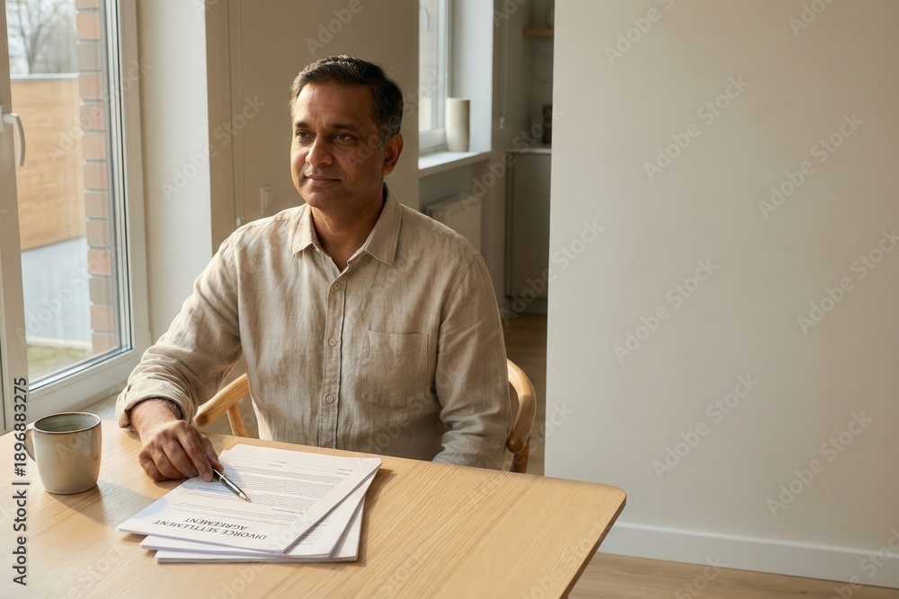 Fototapeta premium Indian Man Accepting Divorce Settlement – Calm Legal Resolution Concept