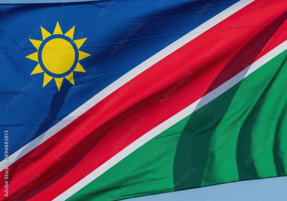 Fototapeta premium Namibia Flag Waving Against Blue Sky