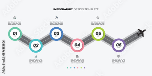 Infographic template for business. Steps Modern Timeline diagram with road journey concept, presentation