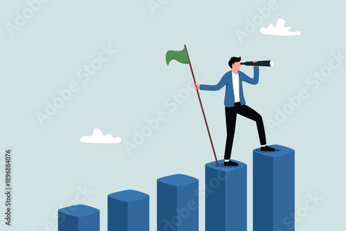 Vision to see the next goal, motivation to succeed, challenges to achieve the concept of success, entrepreneur confidence to keep moving forward and looking for the next goal.