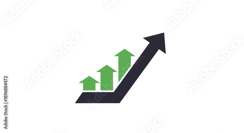 Upward trending graph with green arrows indicating growth.