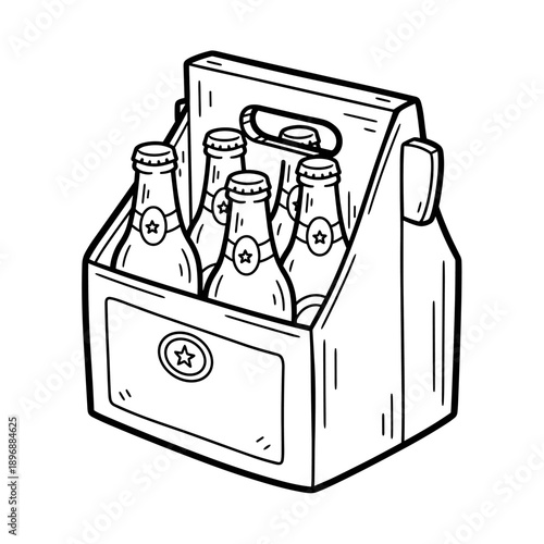 Six Pack of Beer Bottles in Cardboard Carrier.