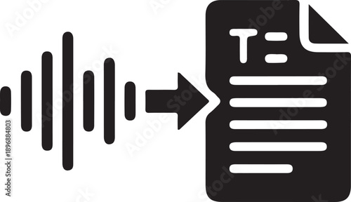 A sound wave icon with an arrow pointing to a text file icon.
