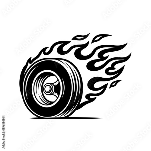 Flaming Tire Icon with Dynamic Motion and Speed.