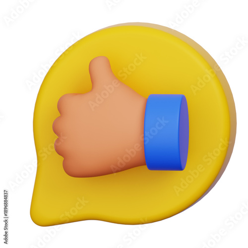 3D Thumb Up Icon Inside a Speech Bubble, Concept of approval or satisfaction