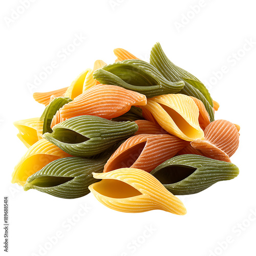 pile of uncooked tricolor pasta shells and penne png 