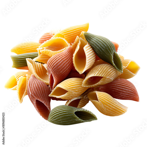 pile of uncooked tricolor pasta shells and penne png 