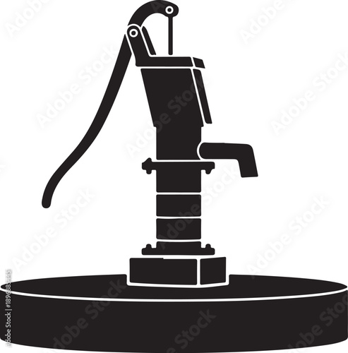 Black and white illustration of an old water pump