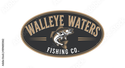 Walleye Waters Fishing Co. oval logo with jumping fish design.
