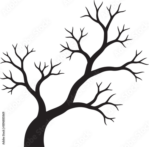 Black Silhouette of a Bare Tree on White Background