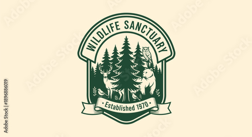Wildlife Sanctuary Established 1970 Emblem with Forest and Deer.