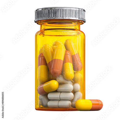 Pills bottle with capsules and tablets png 