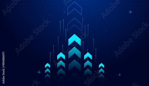 Power blue Dynamic arrows point forward, symbolizing a strong finance move toward growth. Modern finance chart uses arrowຫ to point toward growth