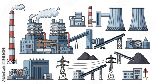 Industrial Power Plant Factory and Infrastructure Elements.