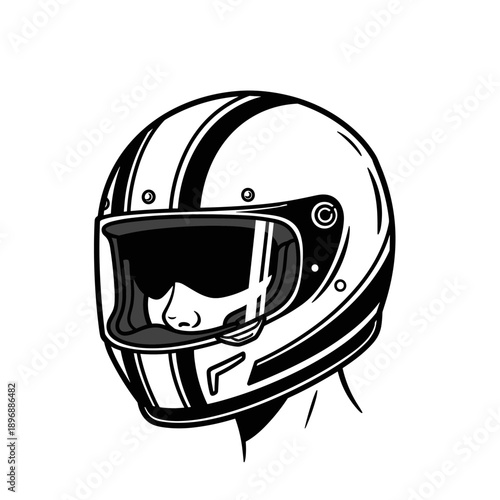 Classic Motorcycle Helmet with Visor and Stripes.