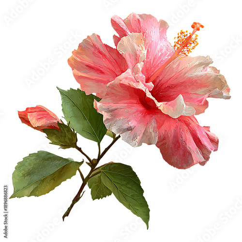 pink hibiscus flower with leaves png 