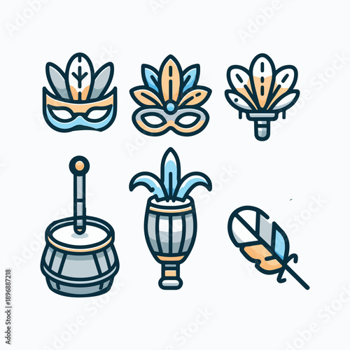 brazil carnival safari outline duo tone icon set