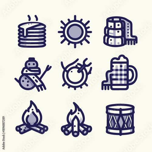 maslenitsa russia safari outline duo tone icon set