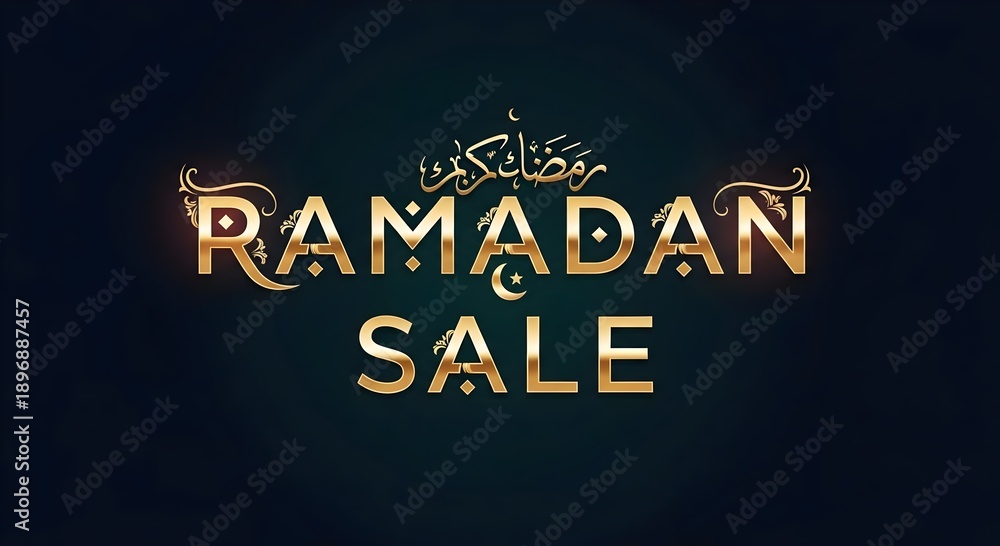 Obraz premium Golden Ramadan sale banner with elegant Arabic calligraphy