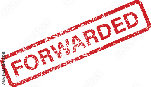 A distressed red rubber stamp impression clearly displays the action word FORWARDED on a pure white background