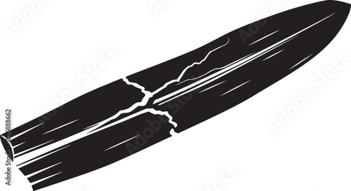 Cracked broken knife blade illustration in black and white