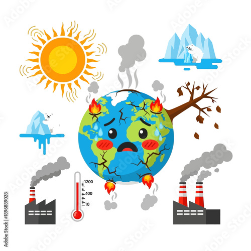 Sad Earth Suffering from Global Warming and Climate Change